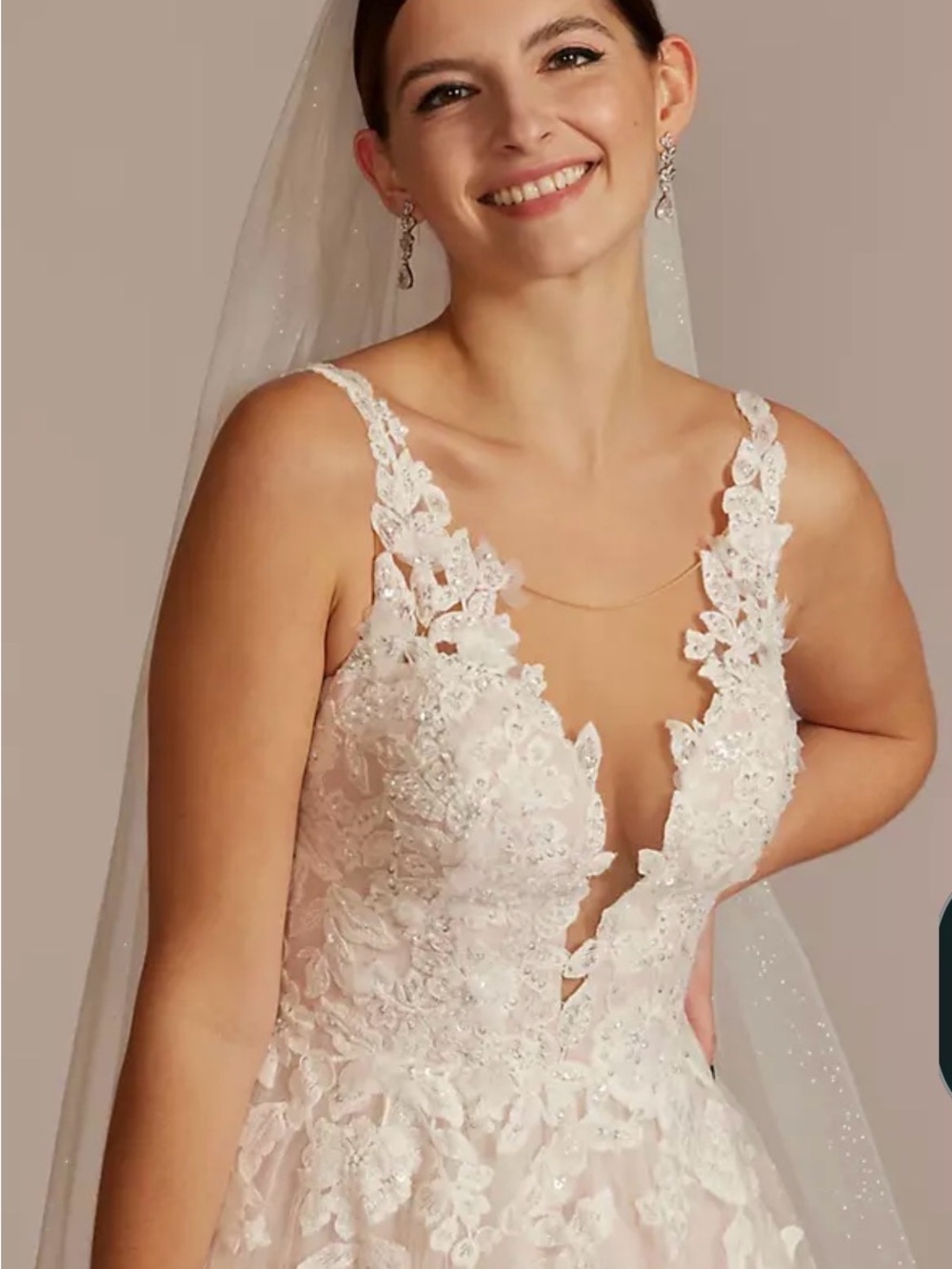 Oleg Cassini Blush and Ivory Lace A-Line Wedding Gown size 14 true to size - Picture 5 of 16